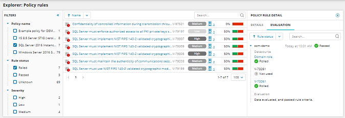 Rules explorer - Policy rule detail - Evaluation side panel